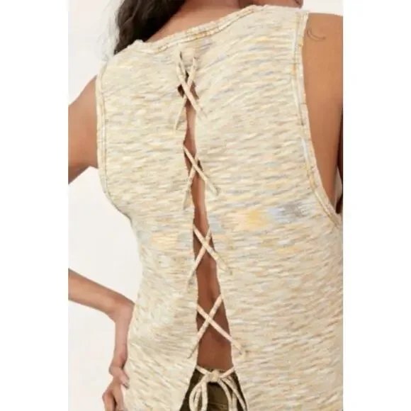 Free People Best of Us Knit Tank Top Warm Sky Tan Medium Boho Minimalist Neutral - Picture 2 of 9